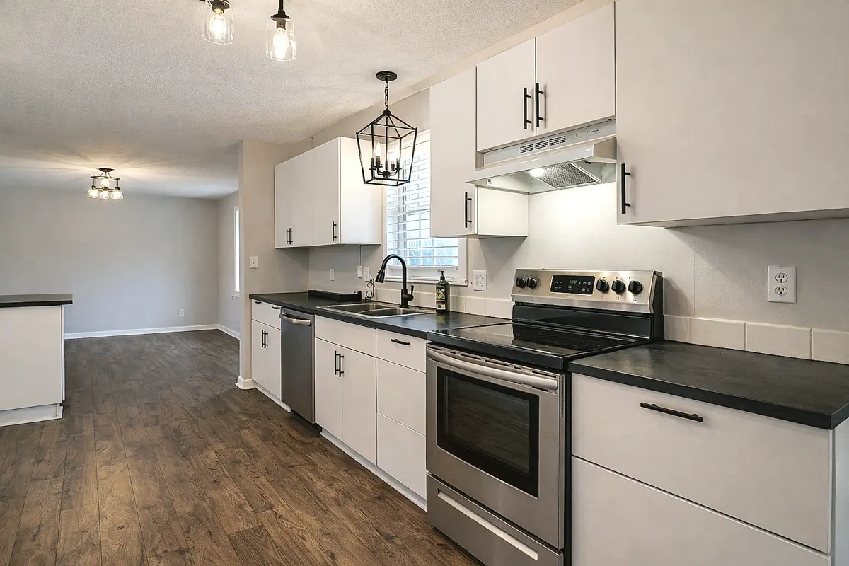 HDR interior real estate photograph of a bright living space